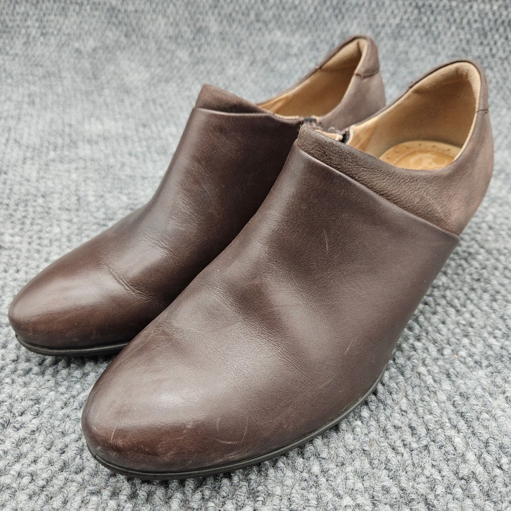 ECCO Shape 45 Sculptured Women's 38 Brown Leather Wedge Ankle Boots Zip Booties